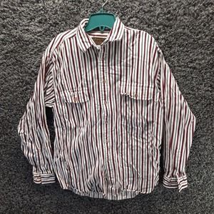 Vintage Eddie Bauer Flannel Shirt Men Large White Stripe Rufton Twill